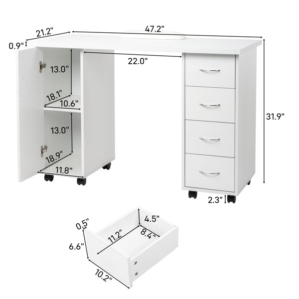 White 120X54X81cm One Door Four Drawers Computer Desk Nail Art Table 1PC