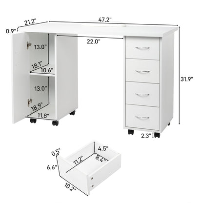 White 120X54X81cm One Door Four Drawers Computer Desk Nail Art Table 1PC