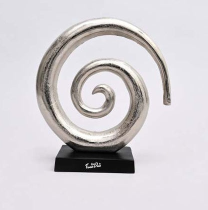 Aluminum Swirl Abstract Sculptures With Black Base  Modern Decor, Set Of 2