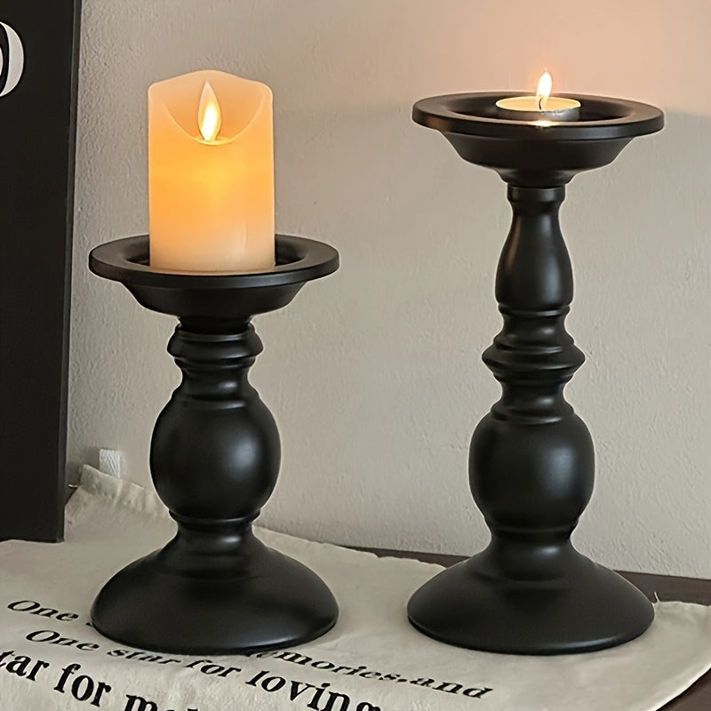 2pcs Elegant Metal High-quality Pure Black Candle Holders, Suitable For Holidays, Home Decoration, Parties, And Christmas