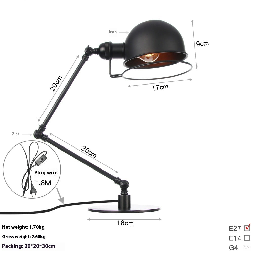 American Style Retro Iron Art Adjustable Decorative Table Lamp