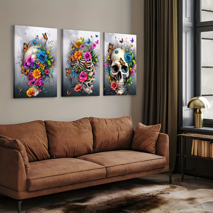 3 Pieces Skull Art Canvas Painting - Framed Contemporary Abstract Minimalist Artwork For Living Room Bedroom Bathroom--Selling On Temu Is Prohibited