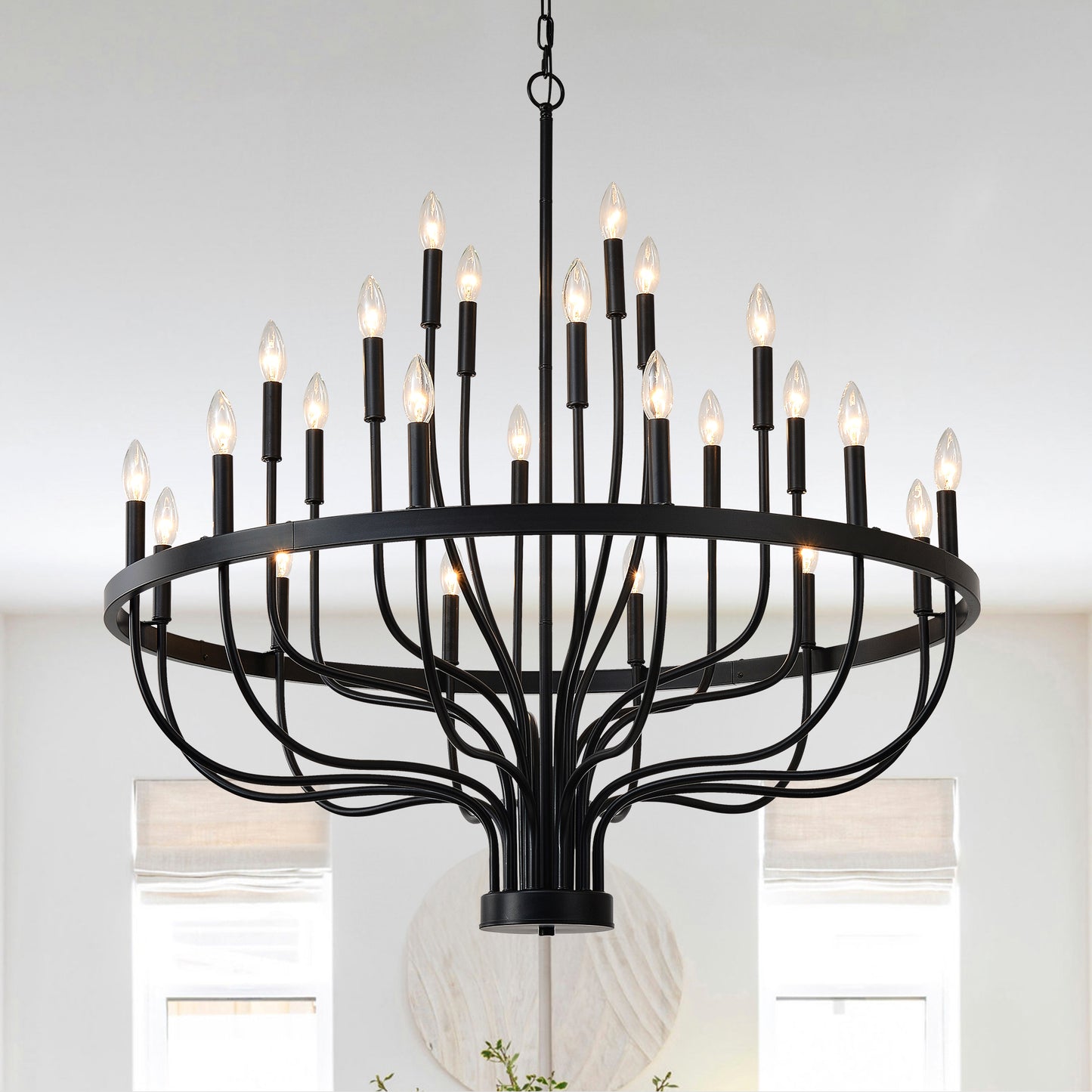 24-Light Black Chandelier Industrial Iron Candle Chandelier Modern Suspended Farmhouse Chandeliers Pendant Light Fixtures For Dining Room Bedroom Living Room Kitchen Island Foyer E12 Bulb