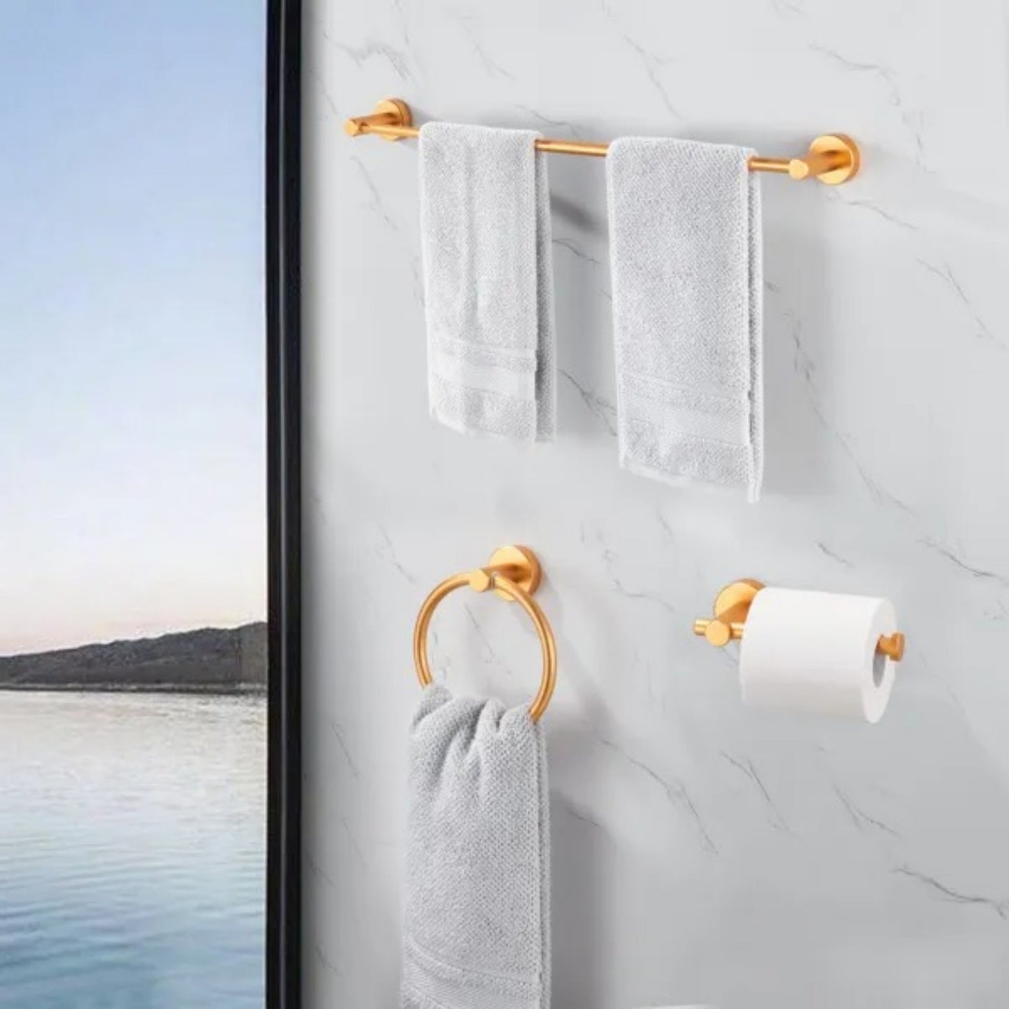 Bathroom Hardware Set Thicken Space Aluminum 3 PCS Towel Bar Set- Brushed Gold 16-27 Inches Adjustable Bathroom Accessories Set