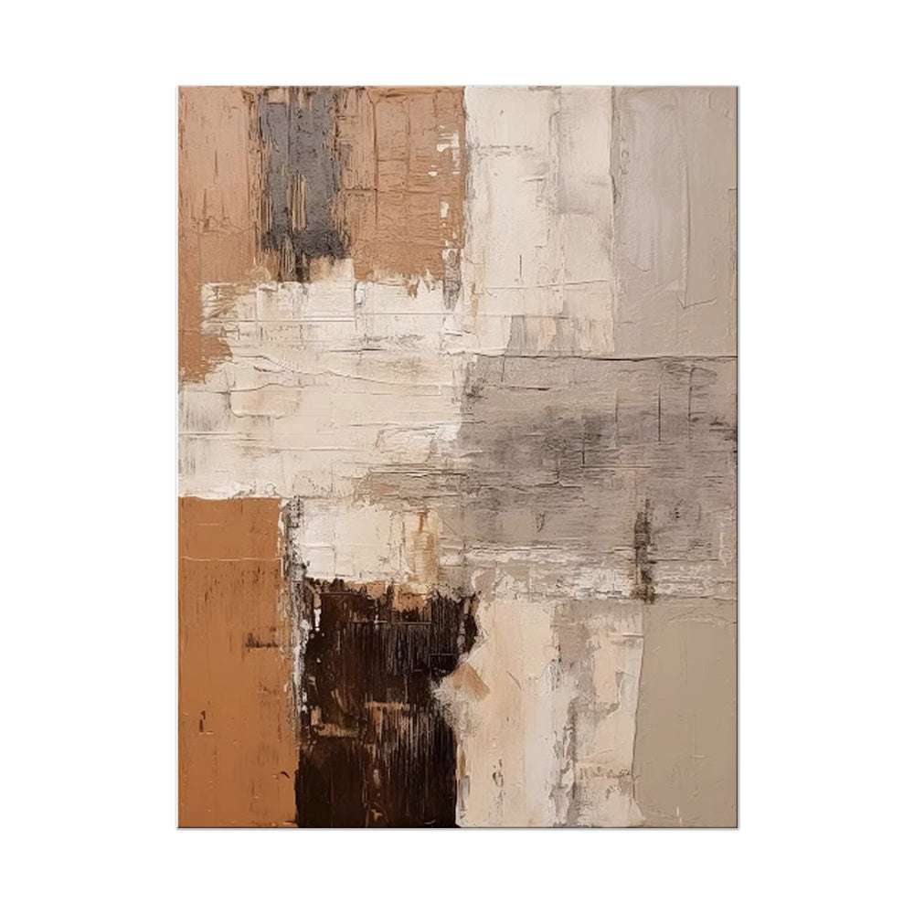 Large abstract handmade oil painting with brown textured minimalist design on canvas for modern home decor