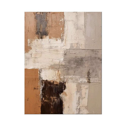 Large abstract handmade oil painting with brown textured minimalist design on canvas for modern home decor