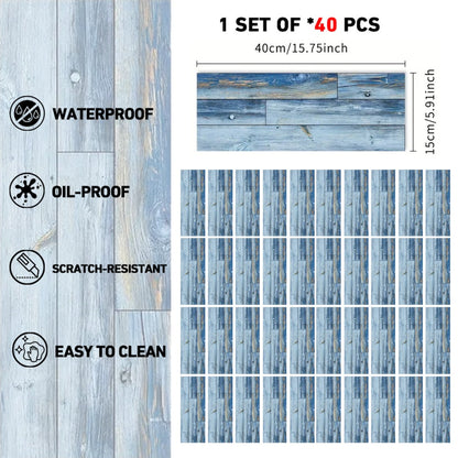 Blue wood grain peel and stick floor tiles waterproof oil-proof scratch-resistant PVC self-adhesive removable floor stickers set of 40 pieces