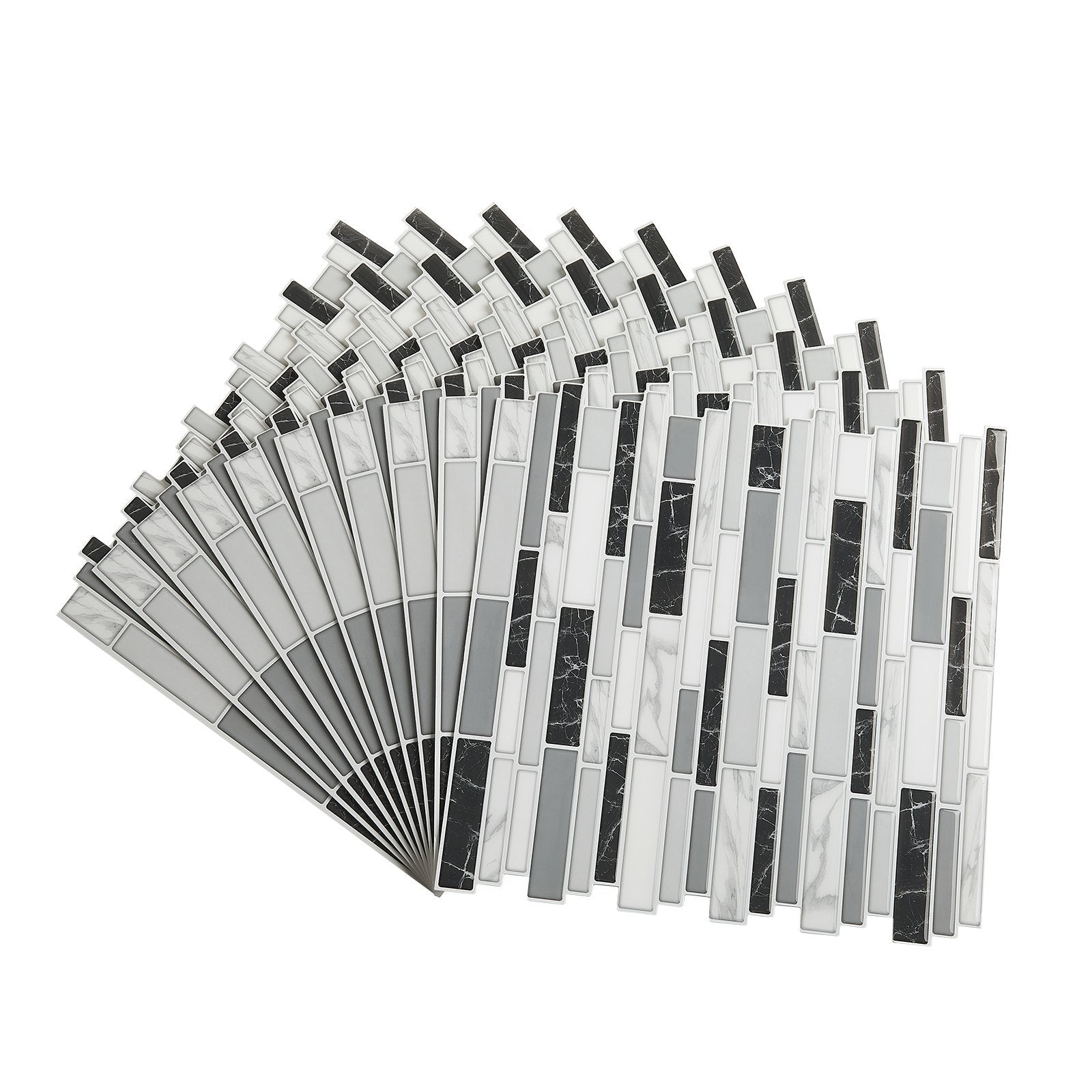 10pcs peel and stick backsplash self-adhesive wall tiles stone-look gray black white