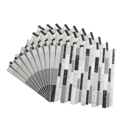 10pcs peel and stick backsplash self-adhesive wall tiles stone-look gray black white