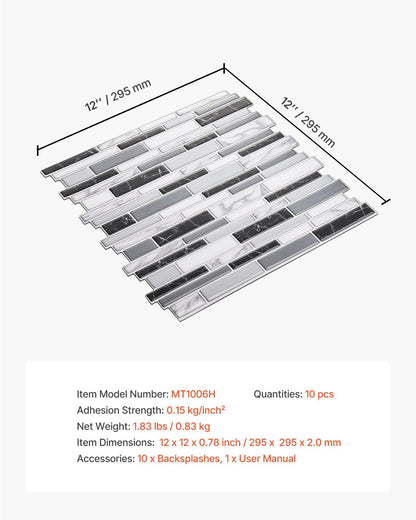 10pcs peel and stick backsplash wall tiles with stone-look, 12x12 inch, self-adhesive and easy to install