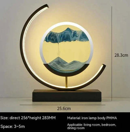 Chinese Style Hourglass Table Lamp with illuminated circular frame, artistic sand design, and modern iron base for living room or bedroom decor